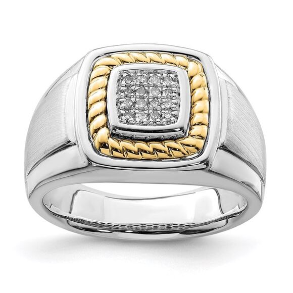 Kazi Luxury Sterling Silver Rhodium-plated w/10k Yellow Gold Diamond Ring